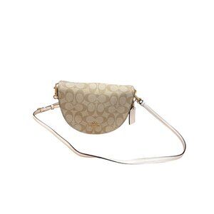 Coach Signature Canvas Ellen Beige Crossbody Bag With Magnetic Closure Good EUC